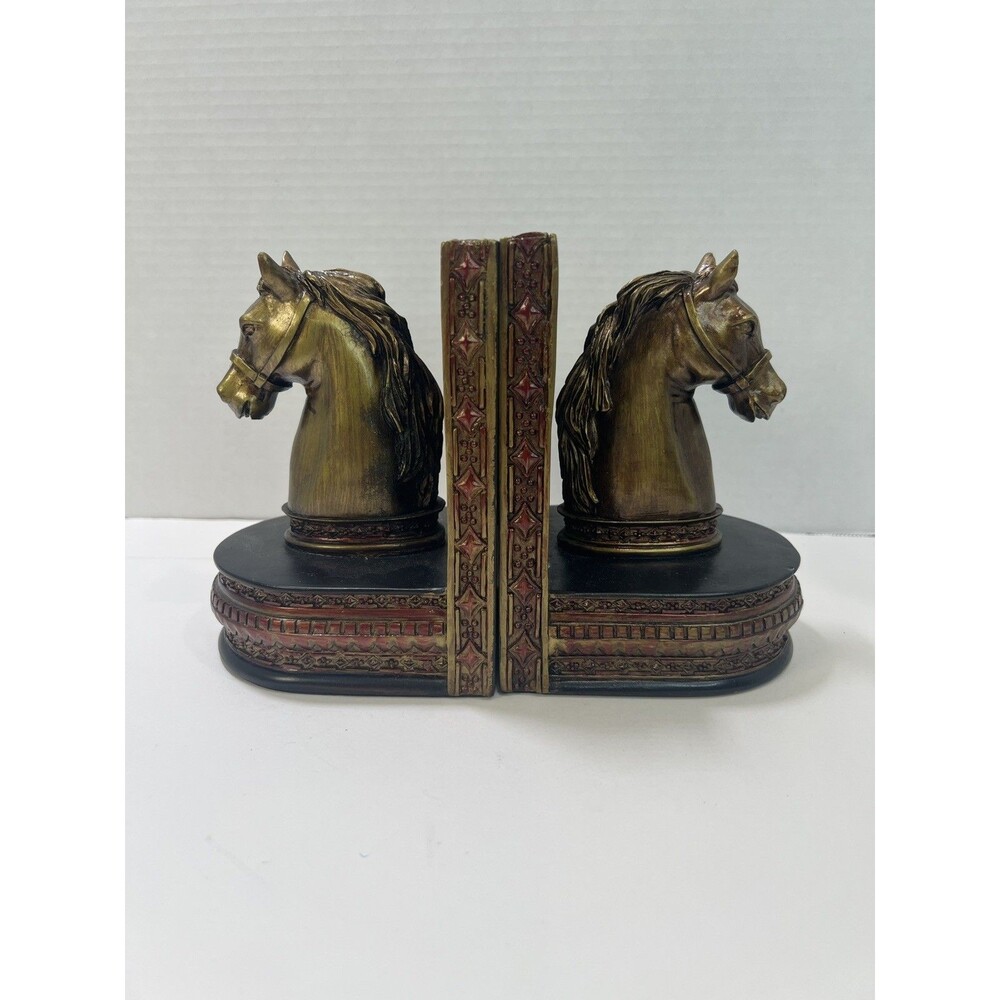 2 Pc Horse Head Bookend Holder Stand Stopper Animal Sculpture Vintage look Heavy